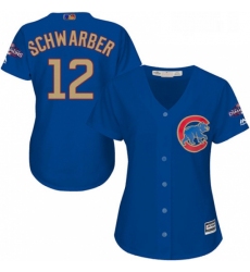 Womens Majestic Chicago Cubs 12 Kyle Schwarber Authentic Royal Blue 2017 Gold Champion MLB Jersey