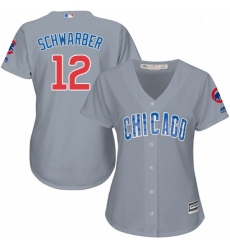 Womens Majestic Chicago Cubs 12 Kyle Schwarber Replica Grey Road MLB Jersey