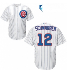 Womens Majestic Chicago Cubs 12 Kyle Schwarber Replica WhiteBlue Strip MLB Jersey