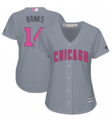 Womens Majestic Chicago Cubs 14 Ernie Banks Authentic Grey Mothers Day Cool Base MLB Jersey