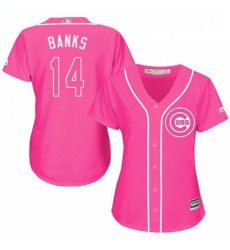Womens Majestic Chicago Cubs 14 Ernie Banks Authentic Pink Fashion MLB Jersey