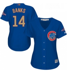 Womens Majestic Chicago Cubs 14 Ernie Banks Authentic Royal Blue 2017 Gold Champion MLB Jersey