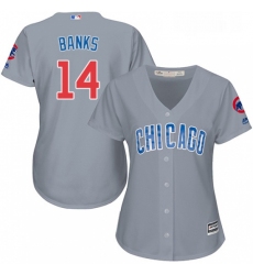 Womens Majestic Chicago Cubs 14 Ernie Banks Replica Grey Road MLB Jersey