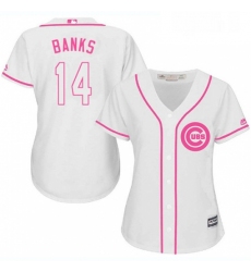 Womens Majestic Chicago Cubs 14 Ernie Banks Replica White Fashion MLB Jersey
