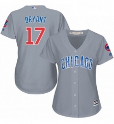 Womens Majestic Chicago Cubs 17 Kris Bryant Replica Grey Road MLB Jersey