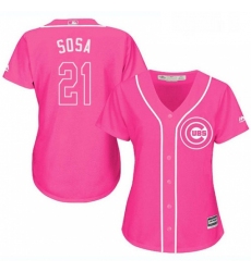 Womens Majestic Chicago Cubs 21 Sammy Sosa Authentic Pink Fashion MLB Jersey