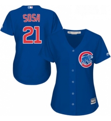 Womens Majestic Chicago Cubs 21 Sammy Sosa Authentic Royal Blue Alternate MLB Jersey