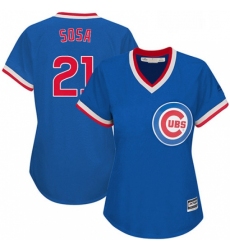 Womens Majestic Chicago Cubs 21 Sammy Sosa Authentic Royal Blue Cooperstown MLB Jersey