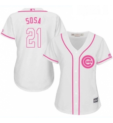 Womens Majestic Chicago Cubs 21 Sammy Sosa Authentic White Fashion MLB Jersey