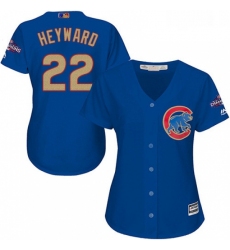 Womens Majestic Chicago Cubs 22 Jason Heyward Authentic Royal Blue 2017 Gold Champion MLB Jersey