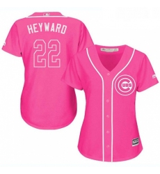 Womens Majestic Chicago Cubs 22 Jason Heyward Replica Pink Fashion MLB Jersey