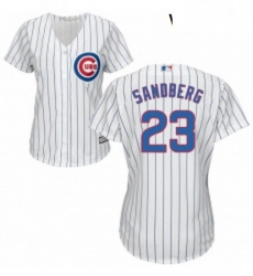 Womens Majestic Chicago Cubs 23 Ryne Sandberg Authentic WhiteBlue Strip Fashion MLB Jersey