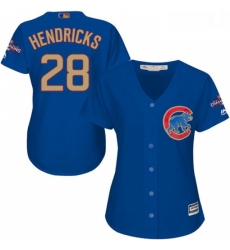 Womens Majestic Chicago Cubs 28 Kyle Hendricks Authentic Royal Blue 2017 Gold Champion MLB Jersey