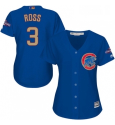 Womens Majestic Chicago Cubs 3 David Ross Authentic Royal Blue 2017 Gold Champion MLB Jersey