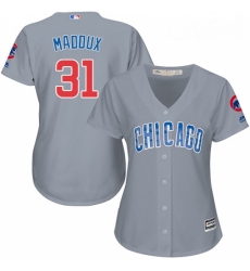 Womens Majestic Chicago Cubs 31 Greg Maddux Replica Grey Road MLB Jersey
