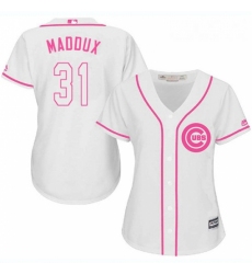 Womens Majestic Chicago Cubs 31 Greg Maddux Replica White Fashion MLB Jersey