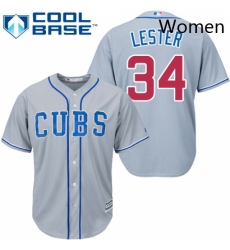 Womens Majestic Chicago Cubs 34 Jon Lester Authentic Grey Alternate Road MLB Jersey