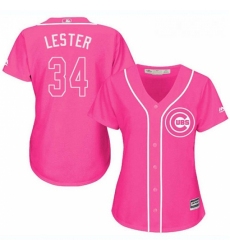 Womens Majestic Chicago Cubs 34 Jon Lester Replica Pink Fashion MLB Jersey