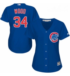 Womens Majestic Chicago Cubs 34 Kerry Wood Authentic Royal Blue Alternate MLB Jersey