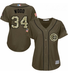 Womens Majestic Chicago Cubs 34 Kerry Wood Replica Green Salute to Service MLB Jersey
