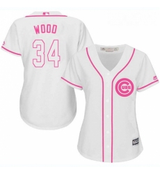 Womens Majestic Chicago Cubs 34 Kerry Wood Replica White Fashion MLB Jersey
