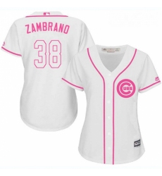Womens Majestic Chicago Cubs 38 Carlos Zambrano Replica White Fashion MLB Jersey