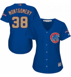Womens Majestic Chicago Cubs 38 Mike Montgomery Authentic Royal Blue 2017 Gold Champion MLB Jersey