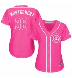 Womens Majestic Chicago Cubs 38 Mike Montgomery Replica Pink Fashion MLB Jersey