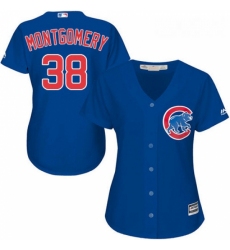 Womens Majestic Chicago Cubs 38 Mike Montgomery Replica Royal Blue Alternate MLB Jersey