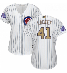 Womens Majestic Chicago Cubs 41 John Lackey Authentic White 2017 Gold Program MLB Jersey