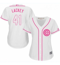 Womens Majestic Chicago Cubs 41 John Lackey Replica White Fashion MLB Jersey
