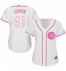 Womens Majestic Chicago Cubs 41 Steve Cishek Replica White Fashion MLB Jersey 