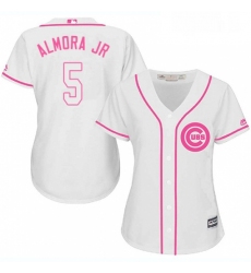 Womens Majestic Chicago Cubs 5 Albert Almora Jr Replica White Fashion MLB Jersey 