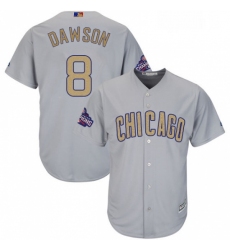 Womens Majestic Chicago Cubs 8 Andre Dawson Authentic Gray 2017 Gold Champion MLB Jersey
