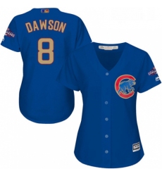Womens Majestic Chicago Cubs 8 Andre Dawson Authentic Royal Blue 2017 Gold Champion MLB Jersey