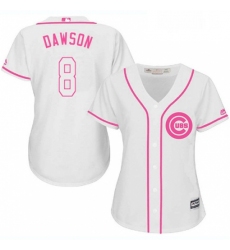 Womens Majestic Chicago Cubs 8 Andre Dawson Replica White Fashion MLB Jersey