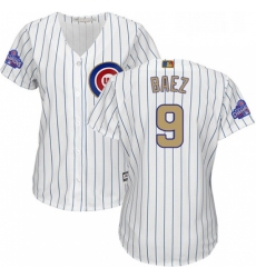 Womens Majestic Chicago Cubs 9 Javier Baez Authentic White 2017 Gold Program MLB Jersey
