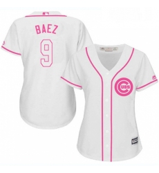 Womens Majestic Chicago Cubs 9 Javier Baez Replica White Fashion MLB Jersey