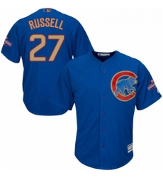 Youth Majestic Chicago Cubs 27 Addison Russell Authentic Royal Blue 2017 Gold Champion Cool Base MLB Jersey