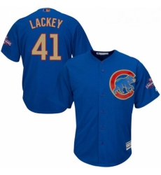Youth Majestic Chicago Cubs 41 John Lackey Authentic Royal Blue 2017 Gold Champion Cool Base MLB Jersey