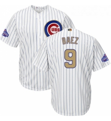 Youth Majestic Chicago Cubs 9 Javier Baez Authentic White 2017 Gold Program Cool Base MLB Jersey