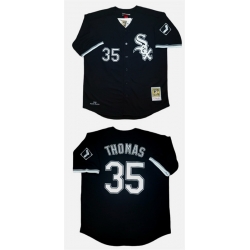 Men Chicago White Sox 35 Frank Thomas Black With Patch 1993 Throwback Stitched Baseball Jersey