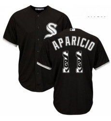 Mens Majestic Chicago White Sox 11 Luis Aparicio Authentic Black Team Logo Fashion Cool Base MLB Jersey