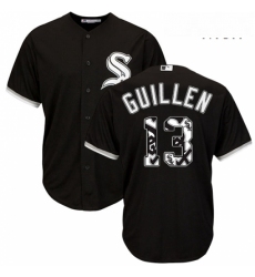 Mens Majestic Chicago White Sox 13 Ozzie Guillen Authentic Black Team Logo Fashion Cool Base MLB Jersey