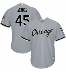 Mens Majestic Chicago White Sox 45 Bobby Jenks Grey Road Flex Base Authentic Collection MLB Jersey