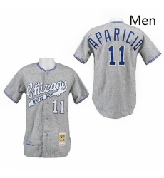 Mens Mitchell and Ness 1969 Chicago White Sox 11 Luis Aparicio Replica Grey Throwback MLB Jersey