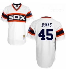 Mens Mitchell and Ness 1983 Chicago White Sox 45 Bobby Jenks Replica White Throwback MLB Jersey