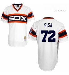 Mens Mitchell and Ness 1985 Chicago White Sox 72 Carlton Fisk Authentic White Throwback MLB Jersey