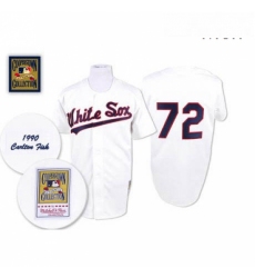 Mens Mitchell and Ness 1990 Chicago White Sox 72 Carlton Fisk Replica White Throwback MLB Jersey