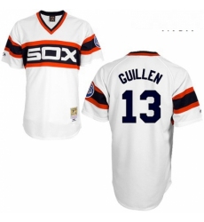 Mens Mitchell and Ness Chicago White Sox 13 Ozzie Guillen Authentic White Throwback MLB Jersey